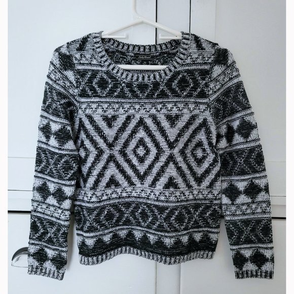 NWOT Lucky Brand Aztec Black and White Cotton Pullover Sweater - Picture 3 of 11